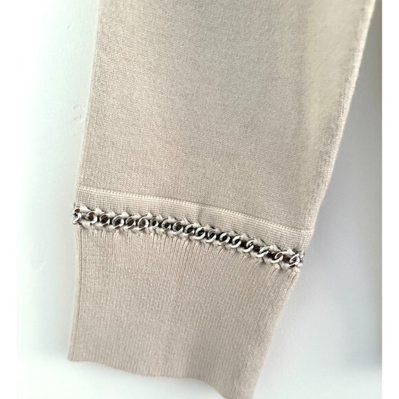 GREY Jason Wu Chain Trim V-Neck Sweater Beige S Minimalist Quiet Luxury Knit - Picture 5 of 11